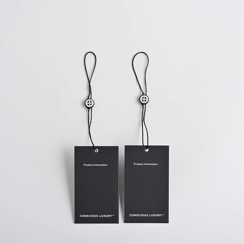 Hang tag labels matching brand packaging design